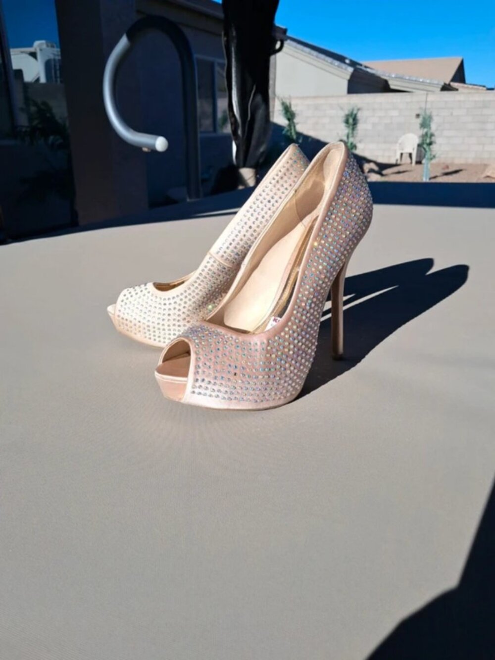 Jennifer Lopez Rhinestone Peep Toe Platform Stillettos